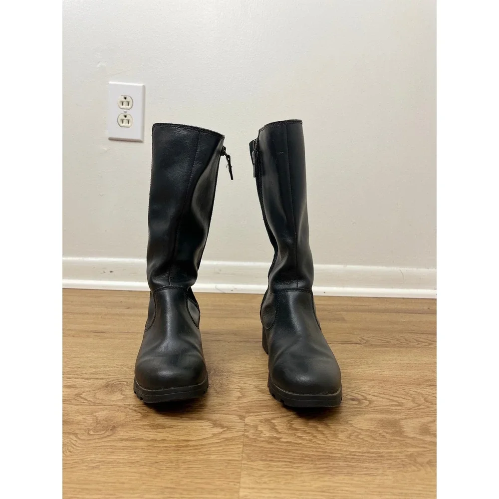 Sorel Gorpcore Emelie Tall Waterproof Boot Kids 3 Black Leather Suede NY1943-010